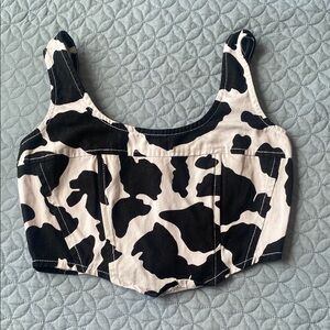 Lone Star Black and White Cow Print Corset Top